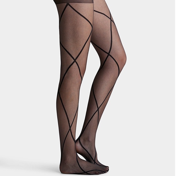 Black traced diamond fashion tights made in Italy NWT - Picture 1 of 10